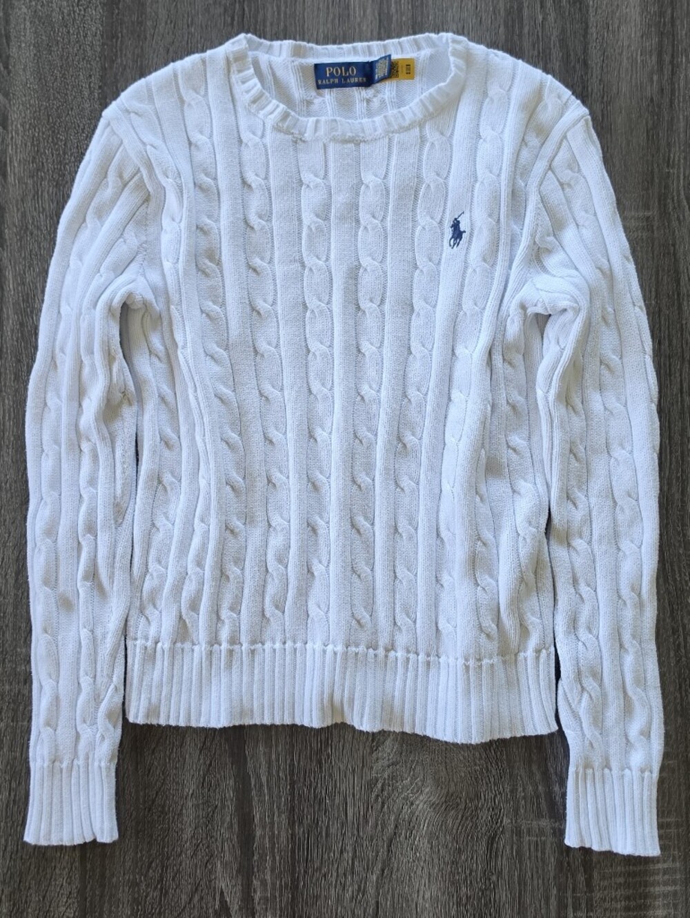 Polo Ralph Lauren Navy Logo White Cable Knit Sweater